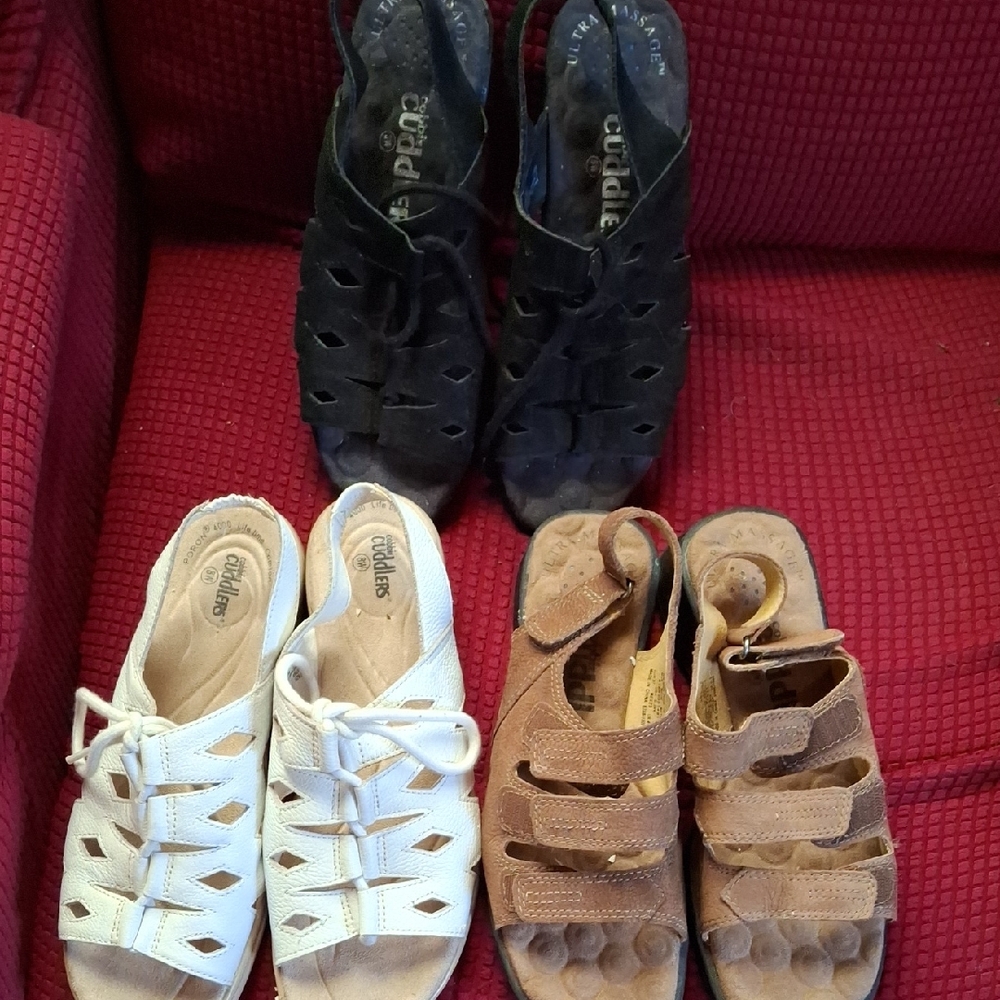 Cobbie Cuddlers White Leather Lace-Up Slingback Sandals 3 Pairs